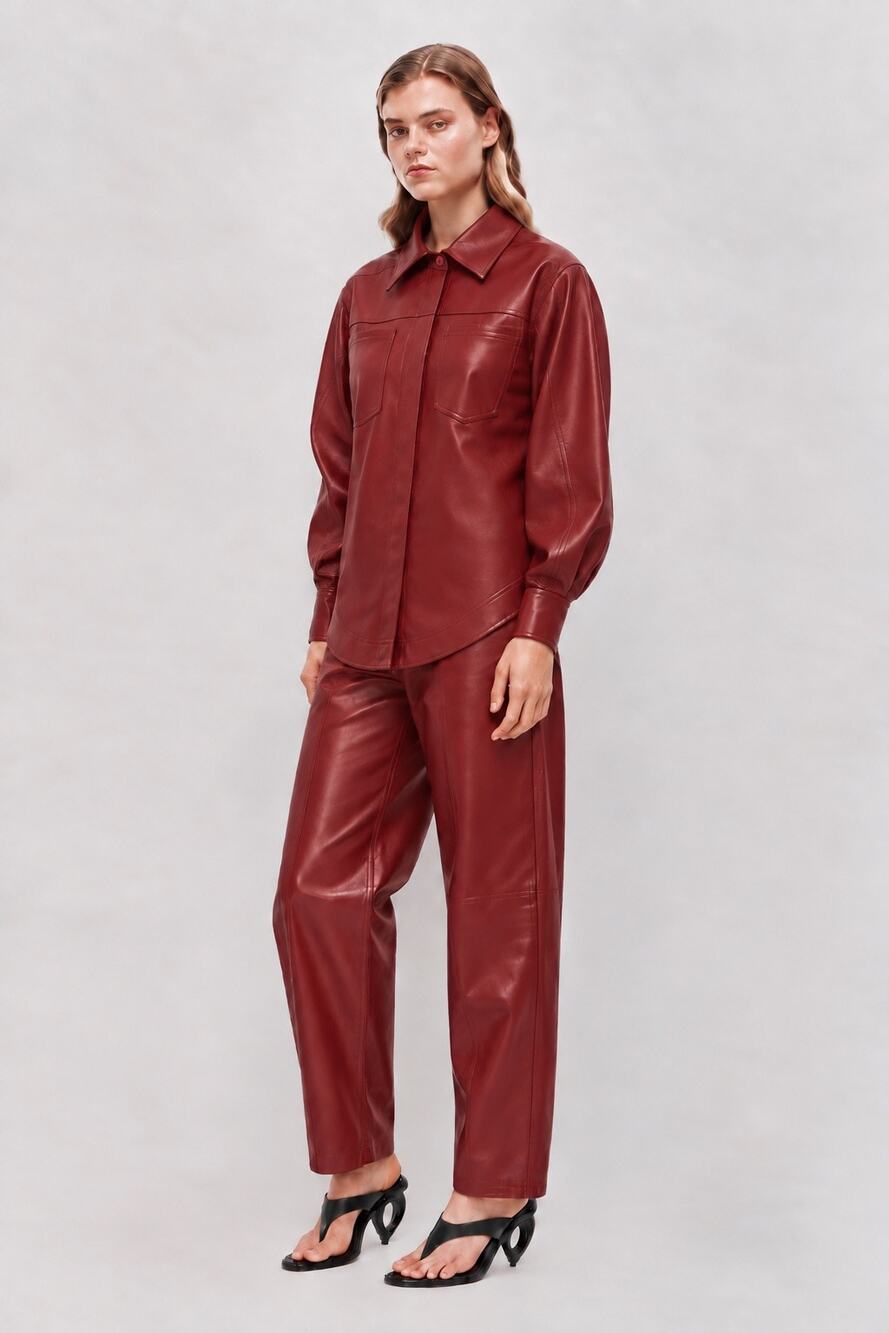 Aje Darci Burgundy Vegan Leather Shirt Jacket Fall Winter Size 6